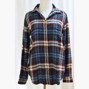 American Eagle Women's Size S Blue Flannel Plaid Shirt Top Blouse